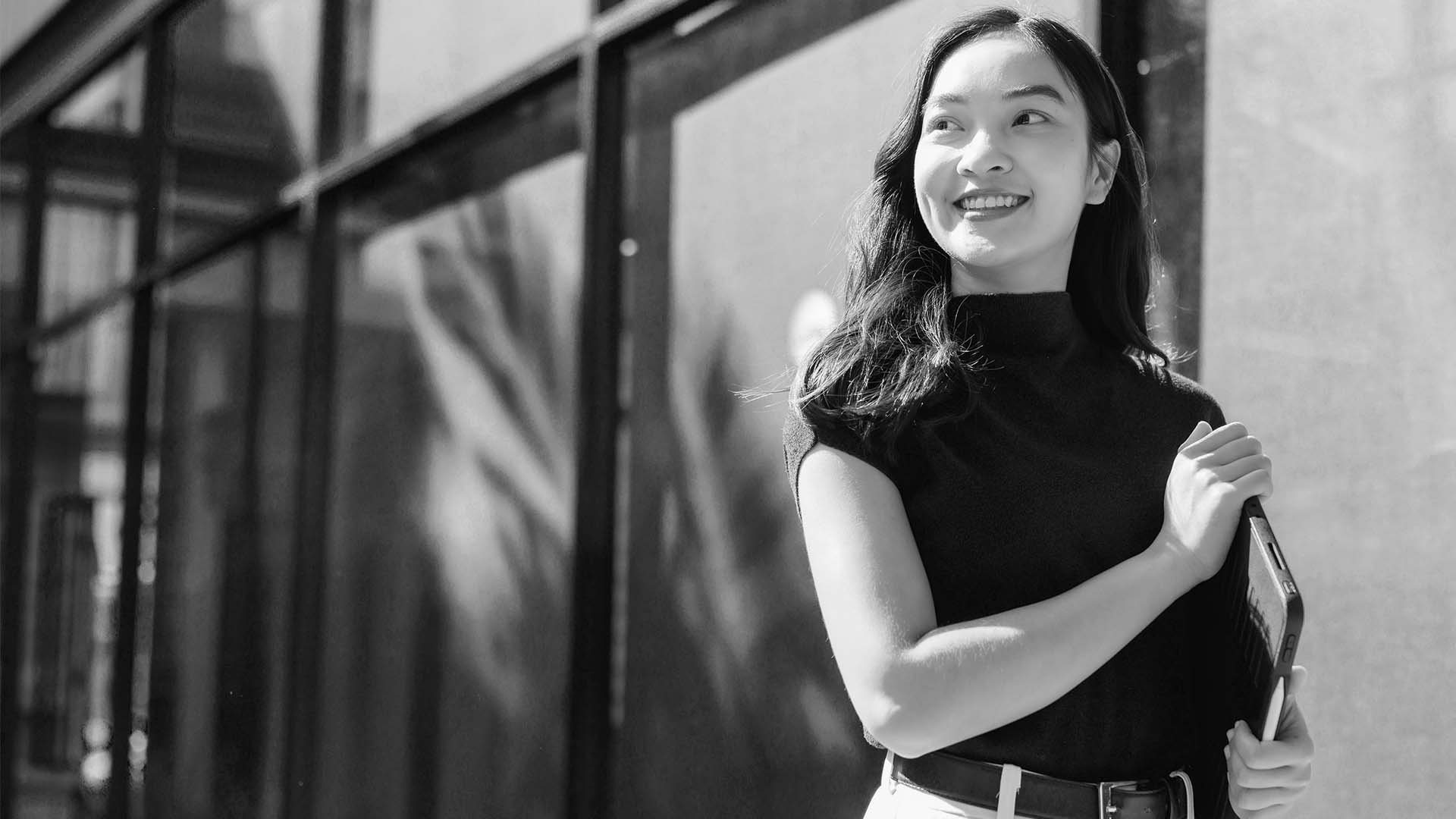 Young business woman smiling