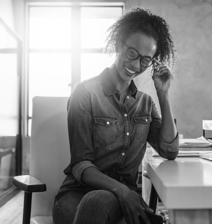 Smiling woman with glasses